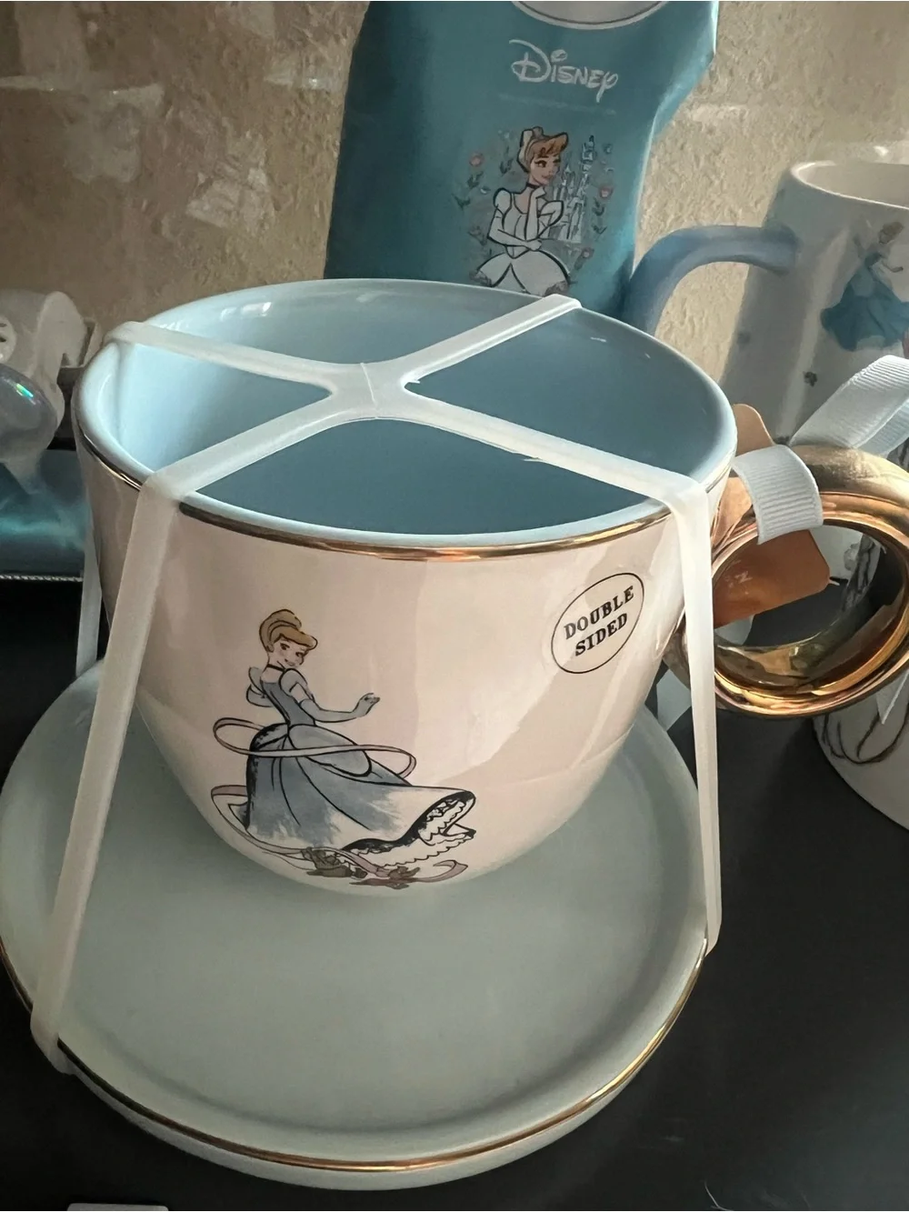 Disney Cinderella White and Light Blue Teacup with Gold Handle and Trim